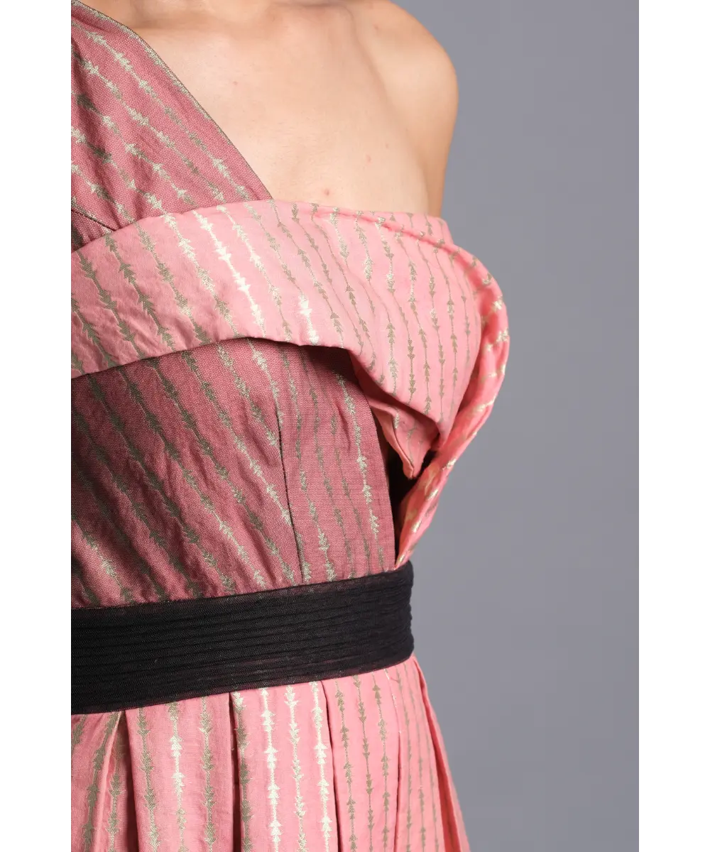 AASTHA SOOD - Rose pink Geometric Brocade Dress